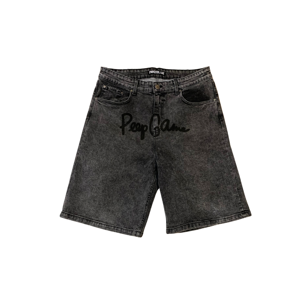 Peep Game Script Logo Acid Wash Jean Short