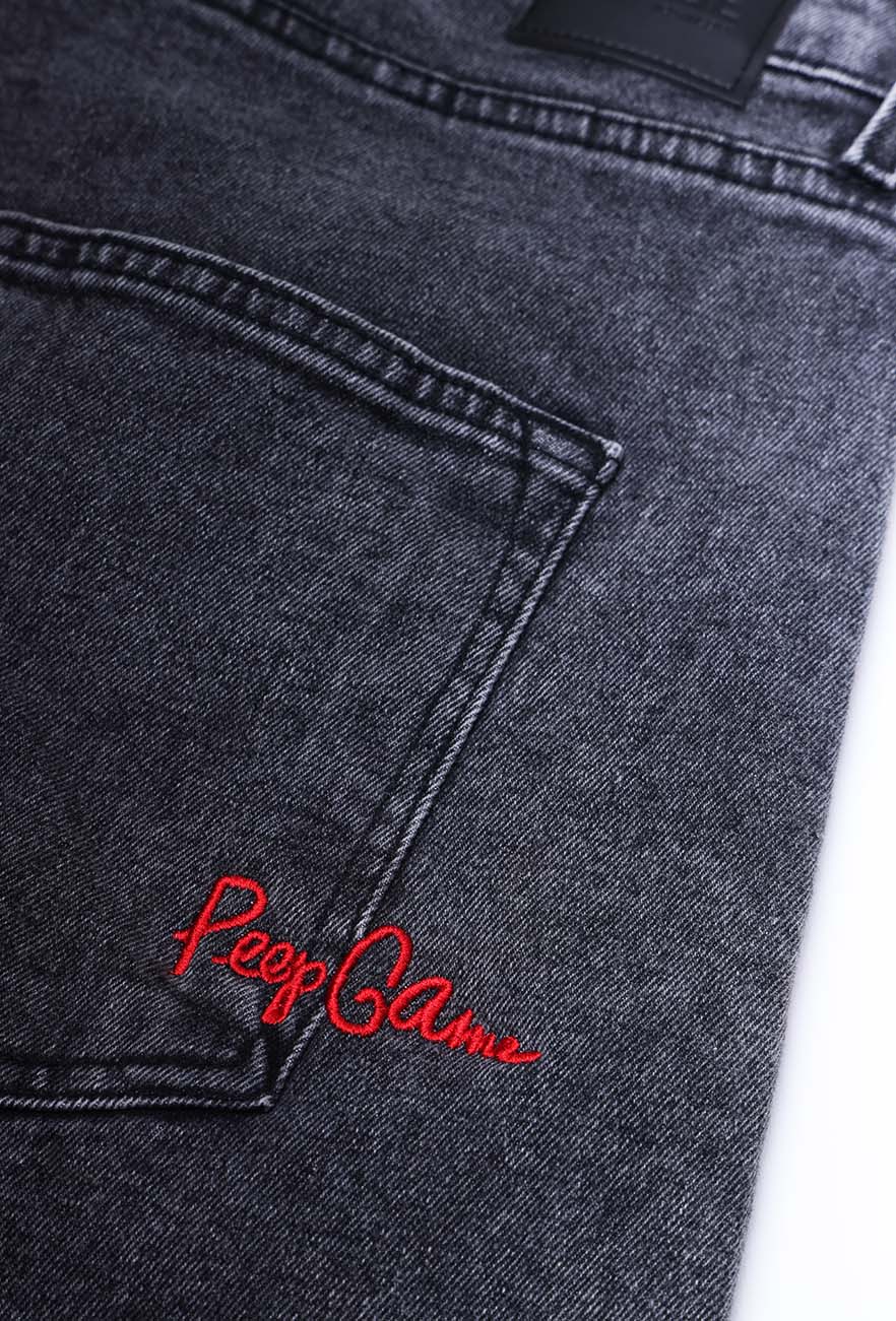 Peep Game Script Logo Acid Wash Jean Short