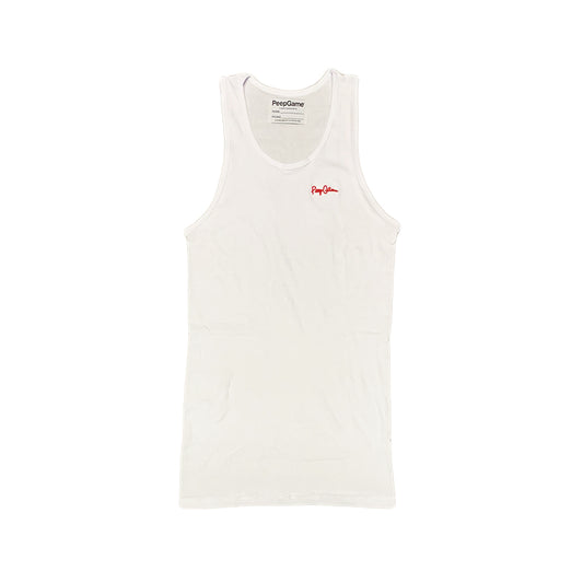 Peep Game Script Logo Ribbed Tank