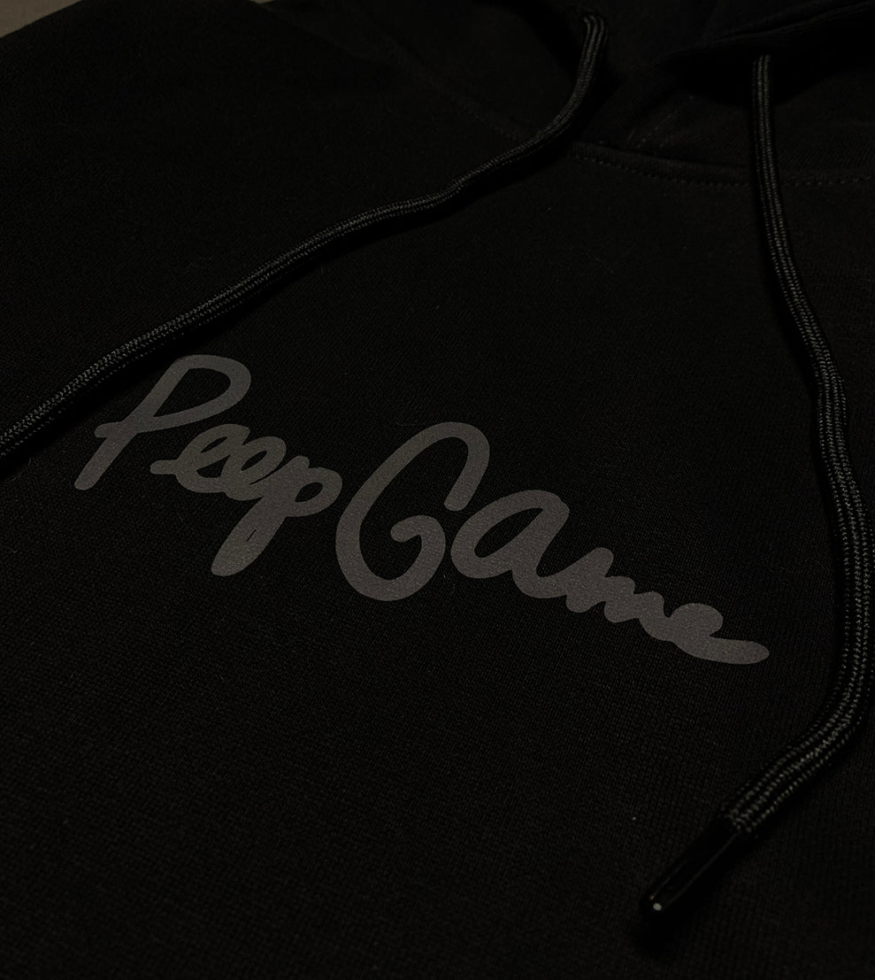 Peep Game Reflective Script Logo Hoodie