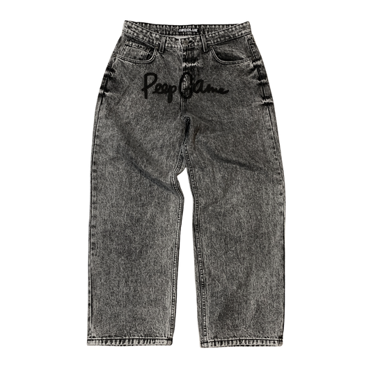 Peep Game Script Logo Acid Wash Baggy Jeans